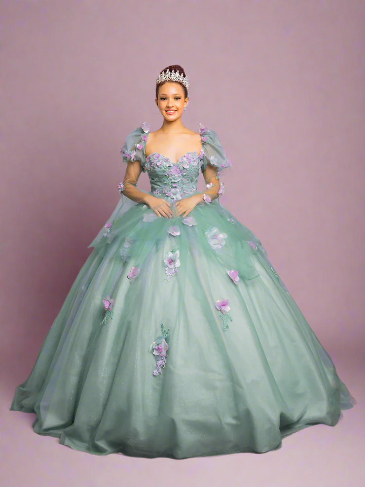 Strapless Puff Sleeve Ball Gown by Calla SCL30009