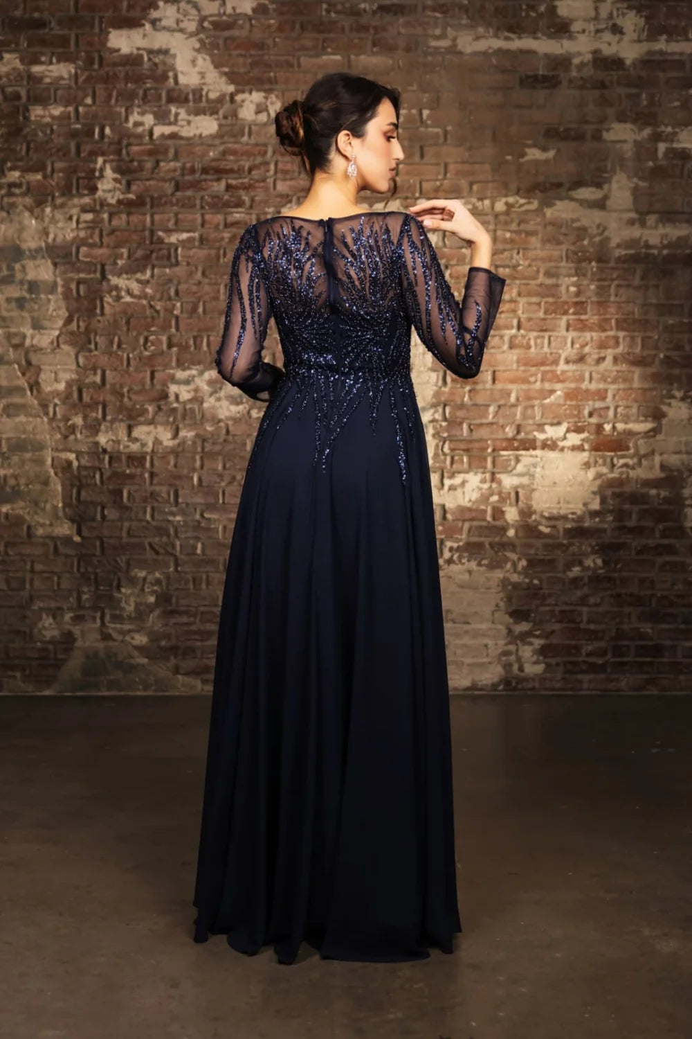 Sequin Long Sleeve A-line Gown by May Queen MQ2161