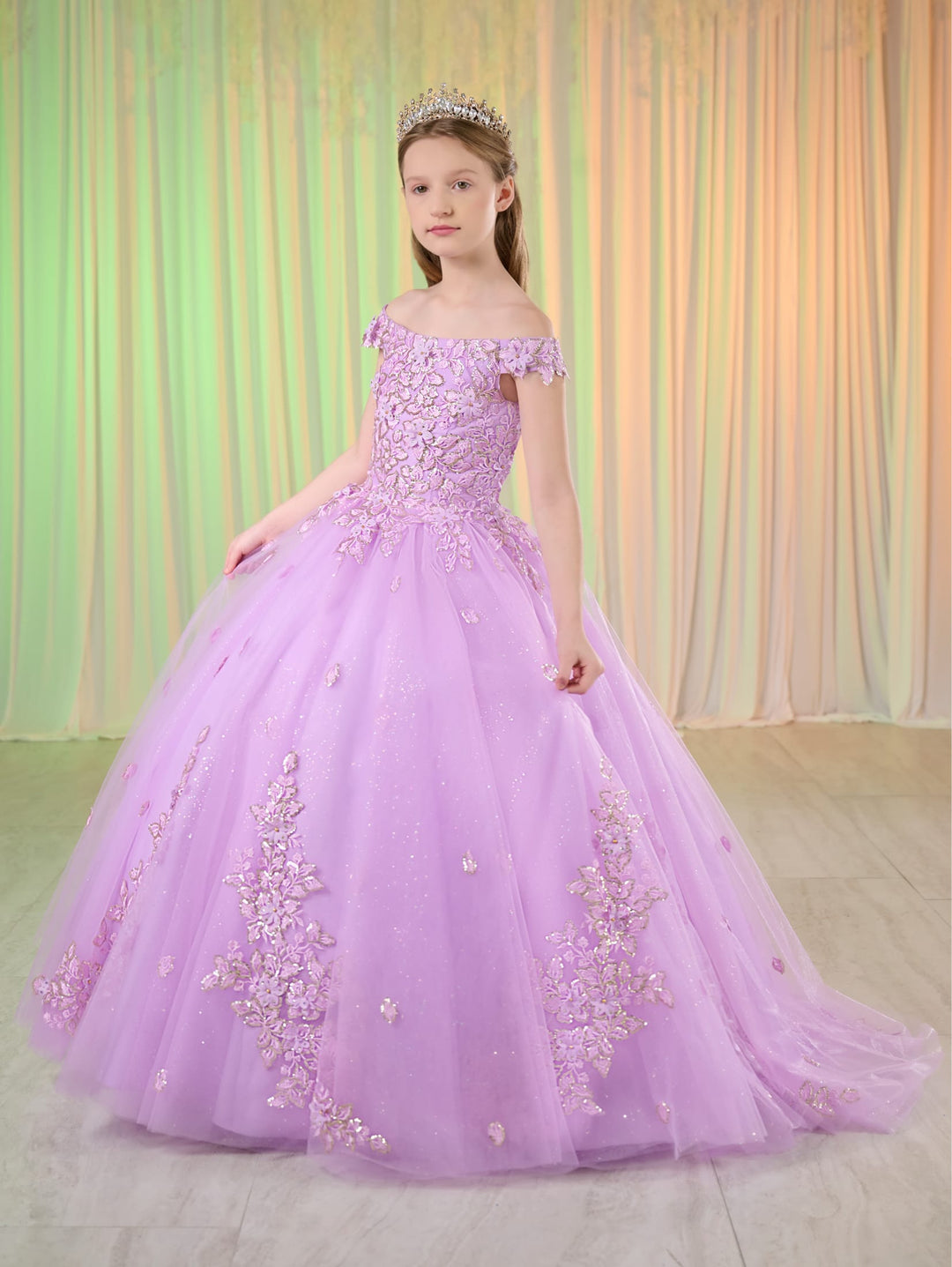 Girls Off Shoulder Gown by Tiffany Princess 13761