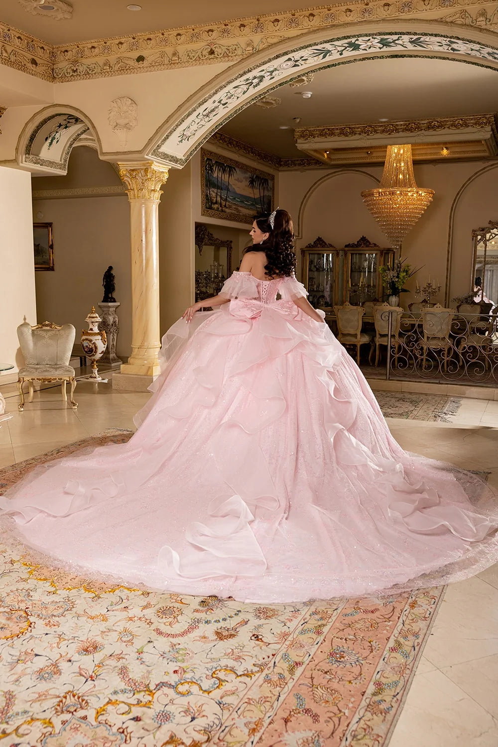 Off Shoulder Ruffled Ball Gown by May Queen LK296