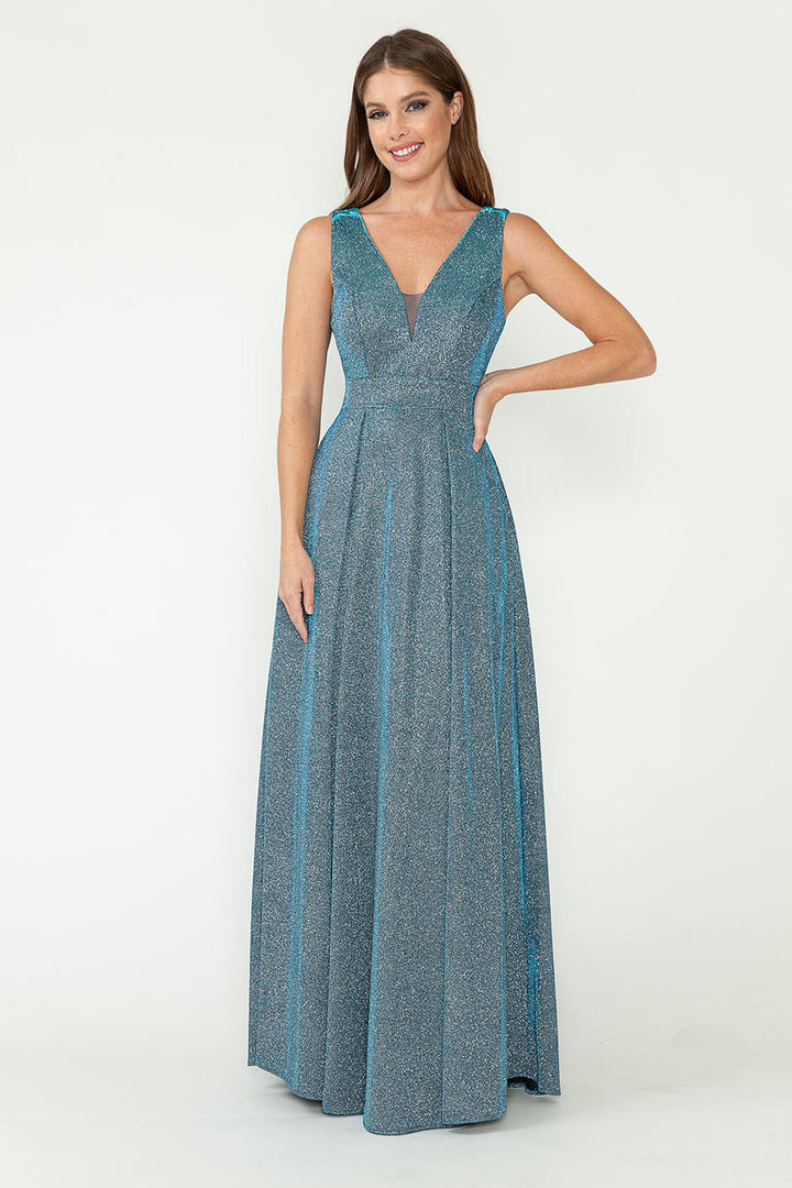 Metallic Sleeveless A-line Gown by Lenovia 5256