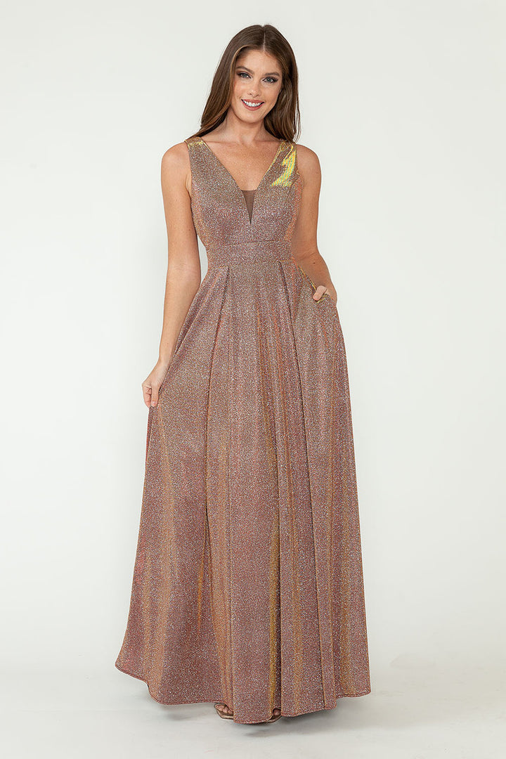 Metallic Sleeveless A-line Gown by Lenovia 5256