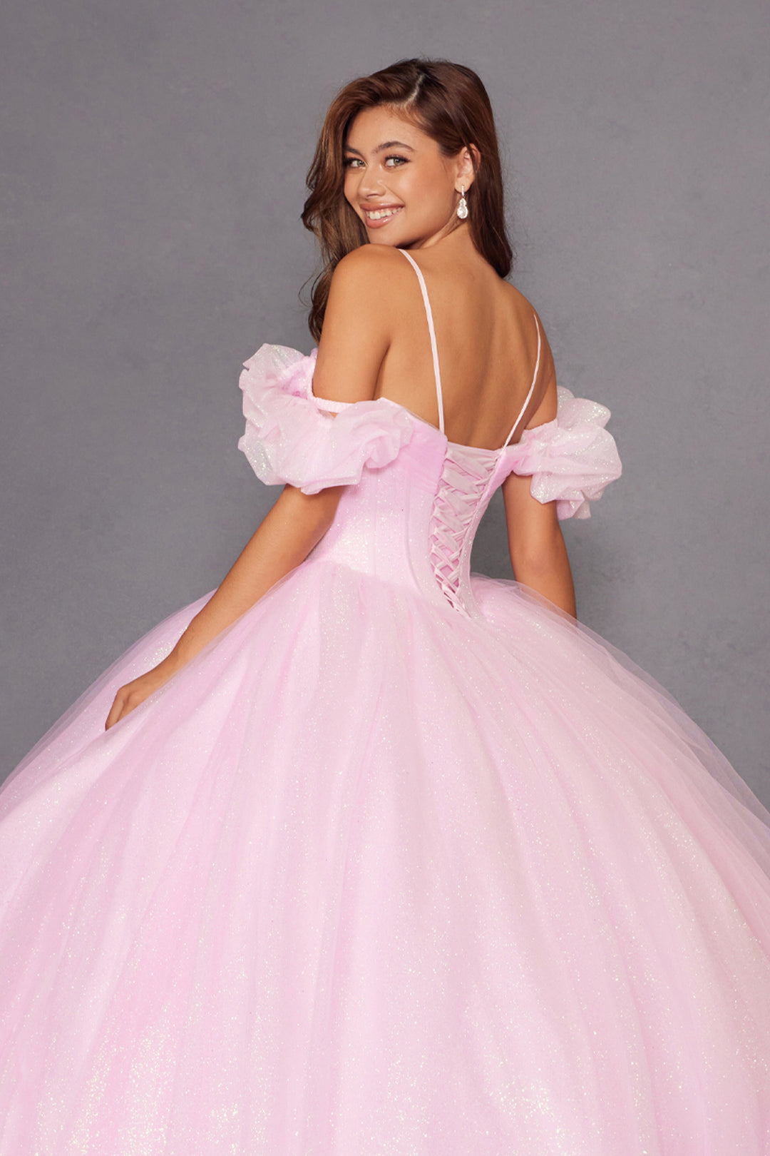 Glitter Tulle Off Shoulder Ball Gown by Juliet JT1487H ABC Fashion Glitter Tulle Off Shoulder Ball Gown by Juliet JT1487H ABC Fashion