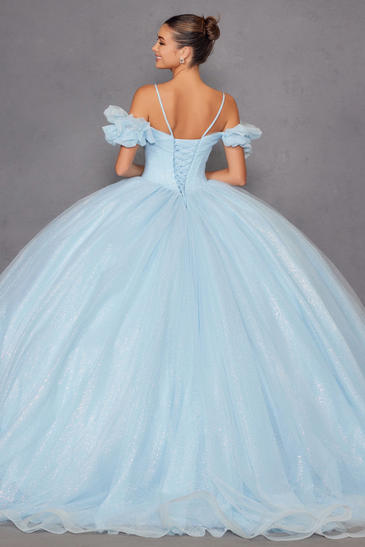 Glitter Tulle Off Shoulder Ball Gown by Juliet JT1487H – ABC