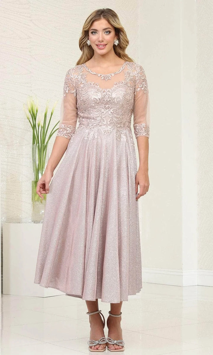 Mid-Sleeve Tea Length Dress by May Queen MQ2057