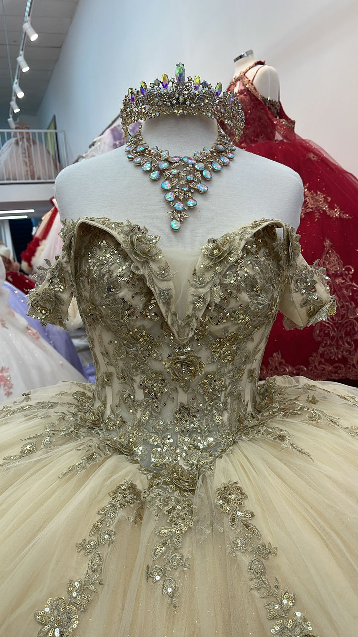 Applique Off Shoulder Corset Ball Gown by Petite Adele PQ1055
