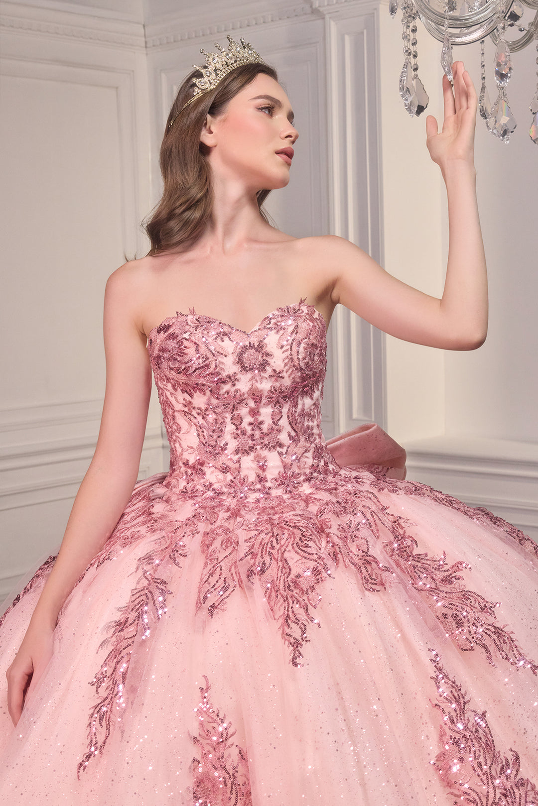 Lace Applique Strapless Ball Gown by Ladivine 15715