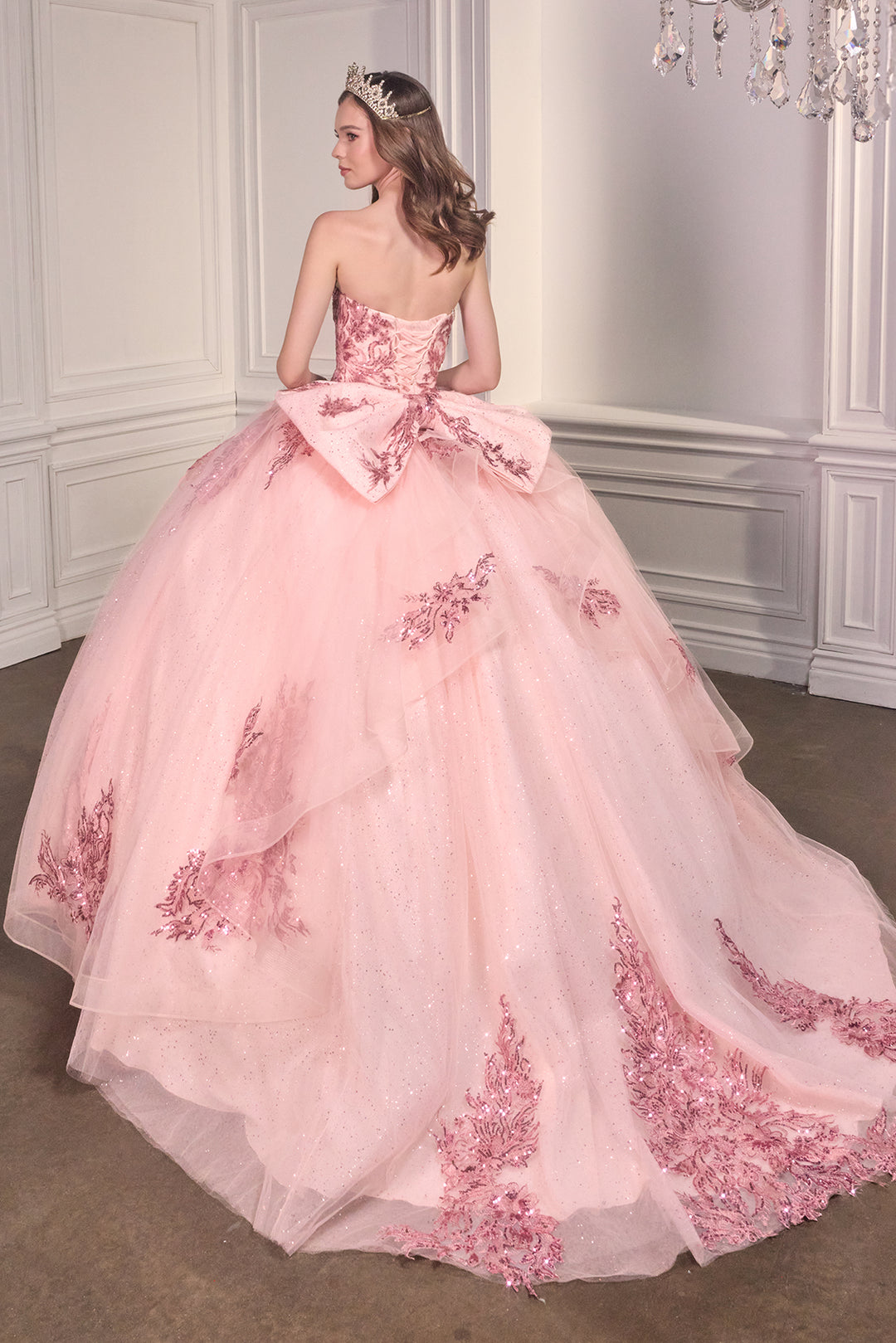 Lace Applique Strapless Ball Gown by Ladivine 15715