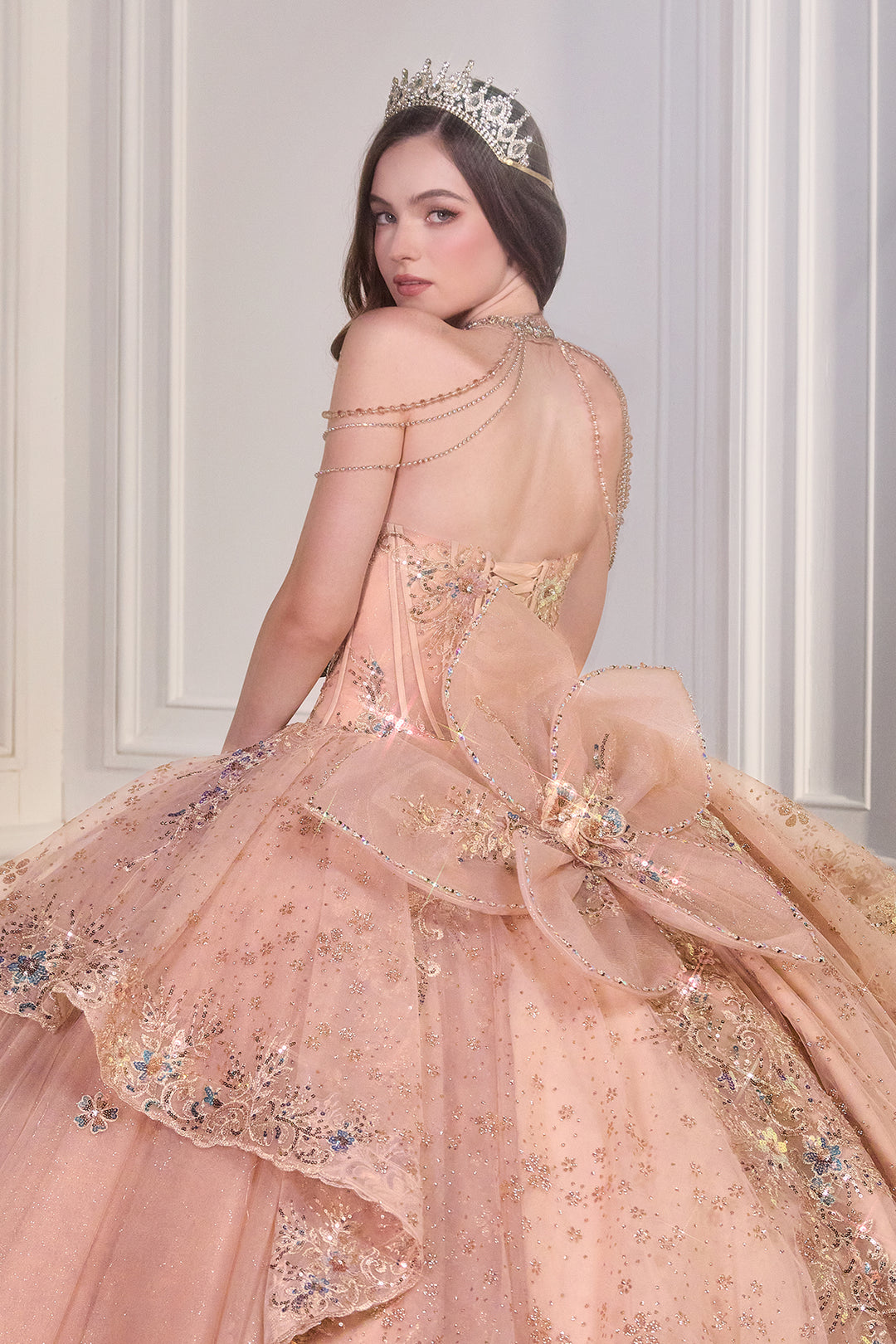 Applique Strapless Layered Ball Gown by Ladivine 15727