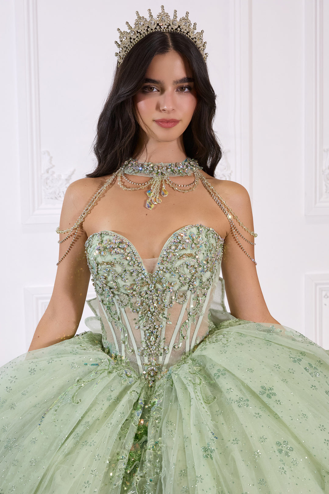 Applique Strapless Layered Ball Gown by Ladivine 15727