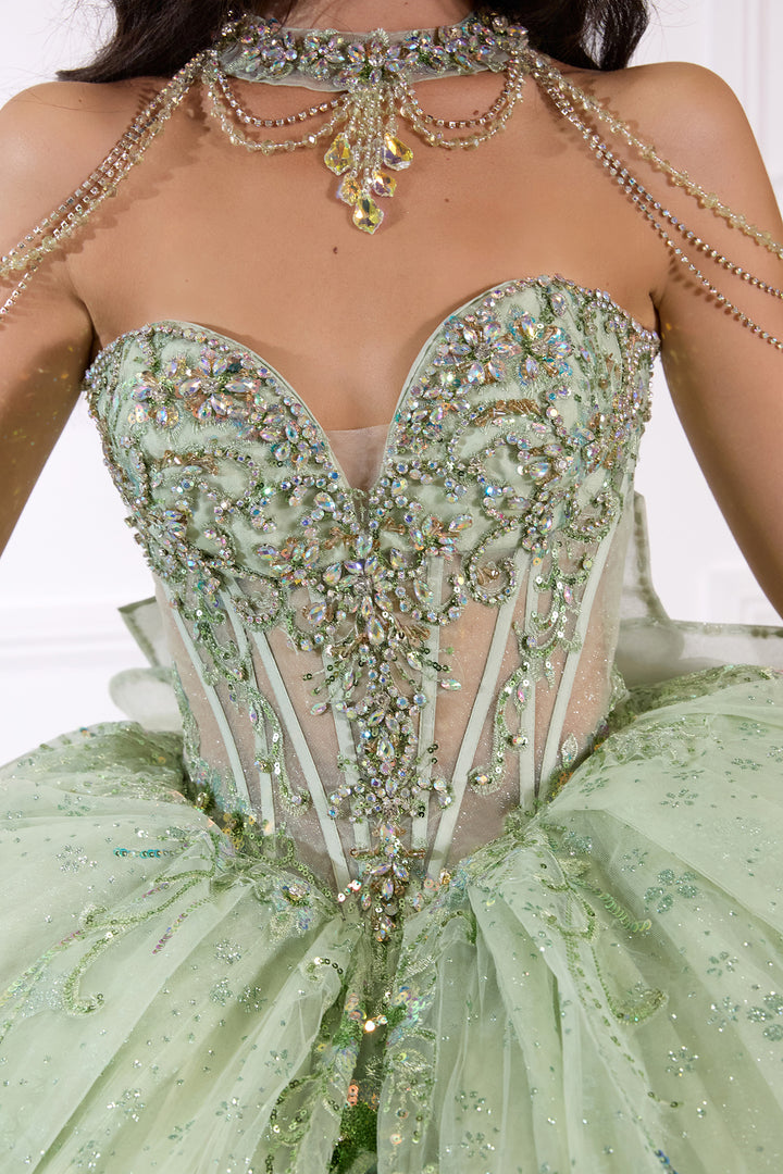 Applique Strapless Layered Ball Gown by Ladivine 15727