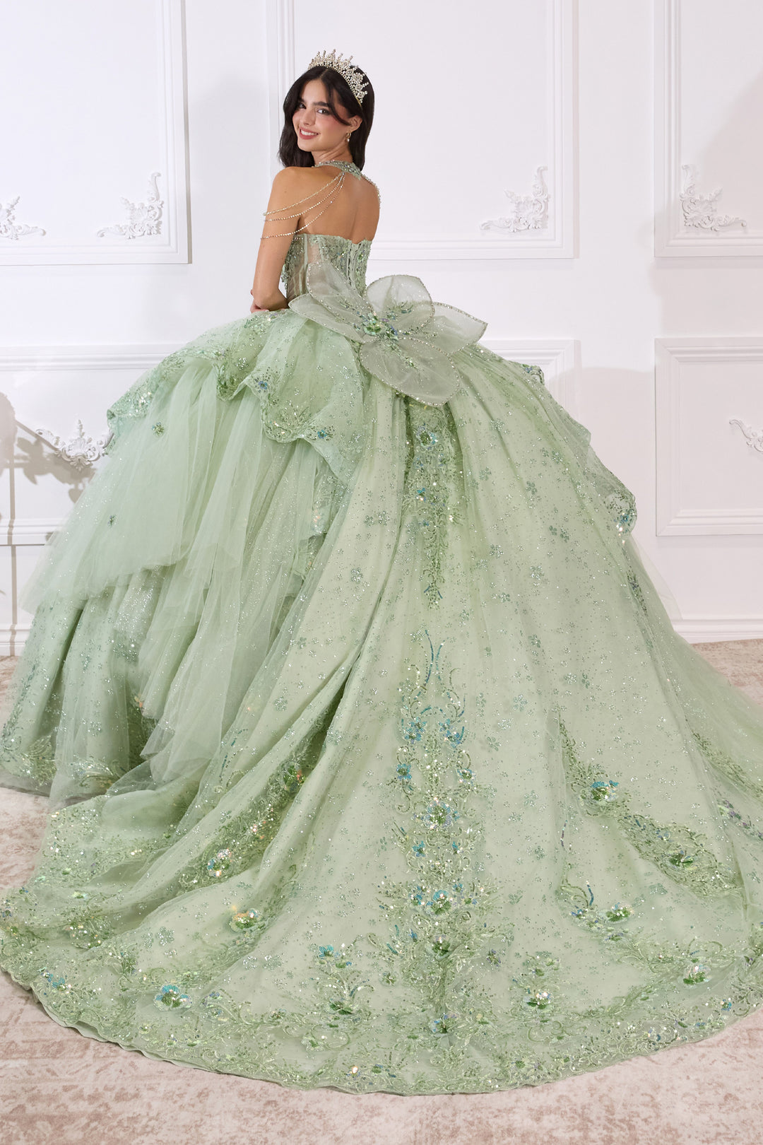 Applique Strapless Layered Ball Gown by Ladivine 15727
