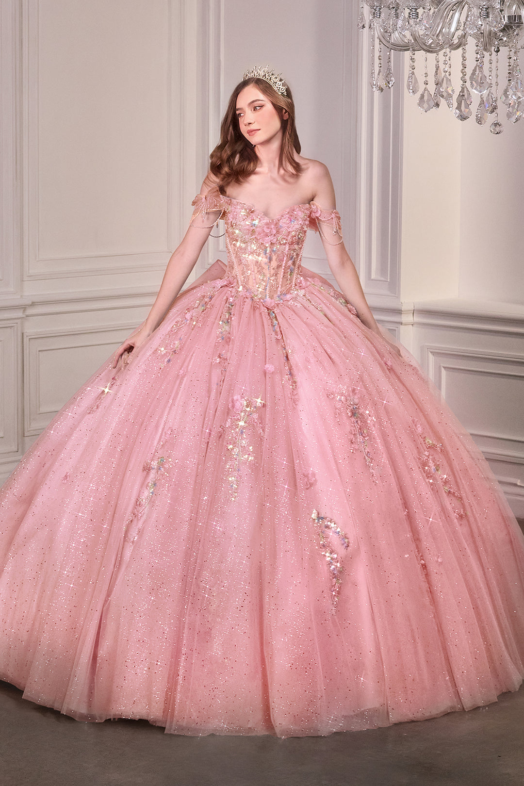 Applique Off Shoulder Ball Gown by Ladivine 15728