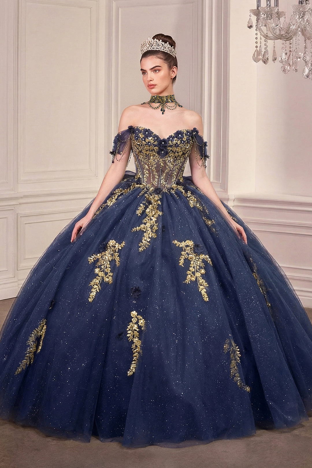 Applique Off Shoulder Ball Gown by Ladivine 15728