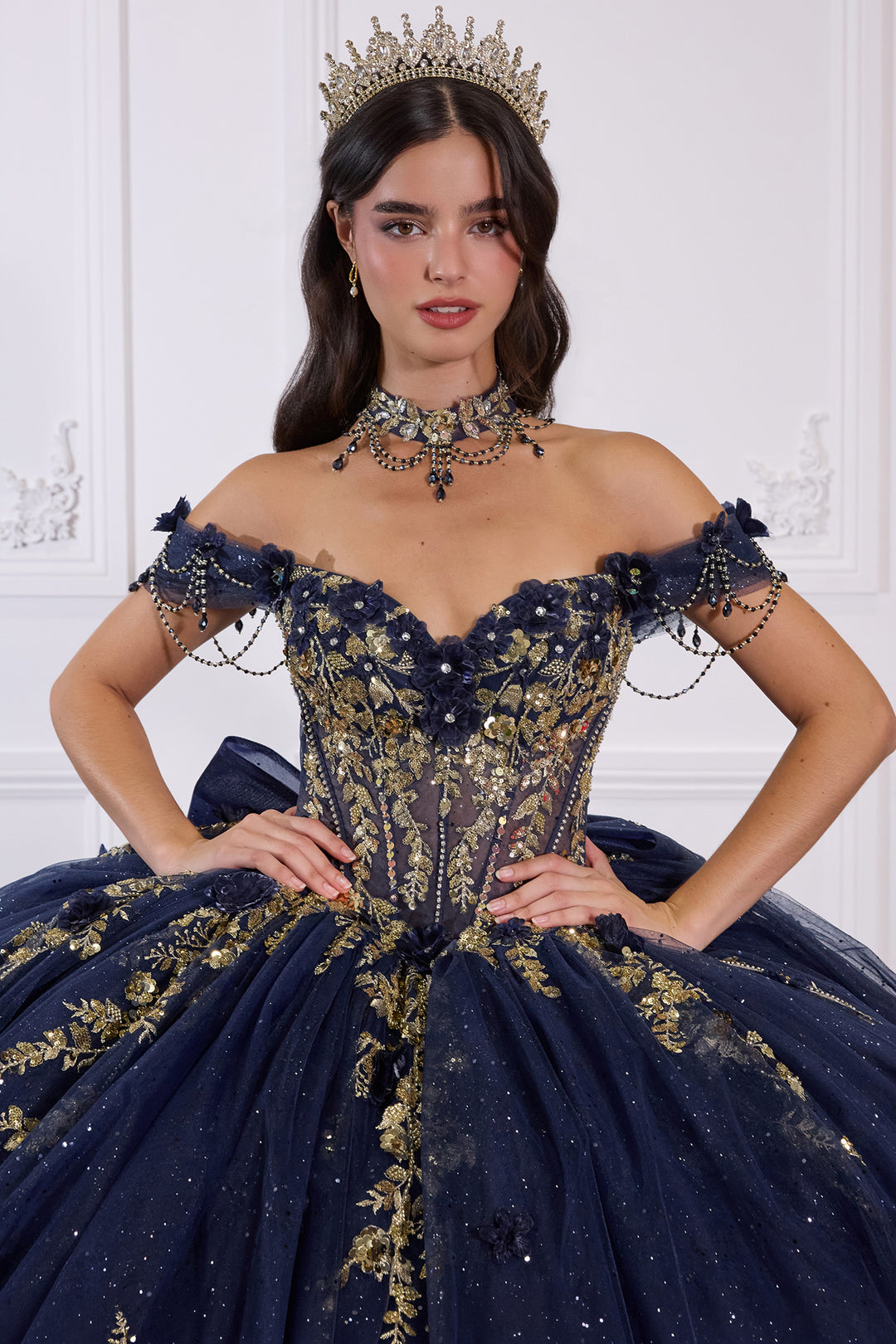 Applique Off Shoulder Ball Gown by Ladivine 15728
