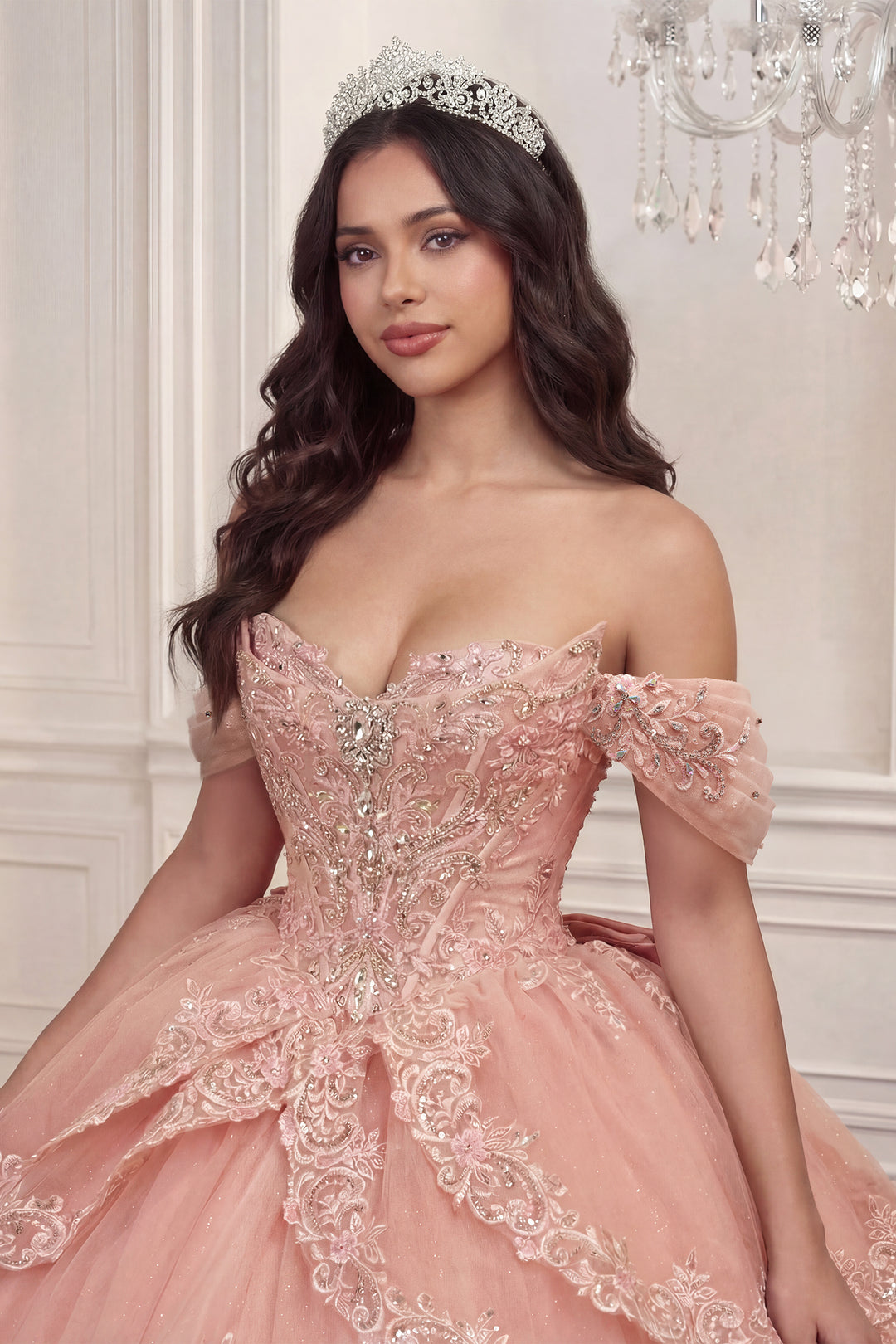 Applique Off Shoulder Ball Gown by Ladivine 15729