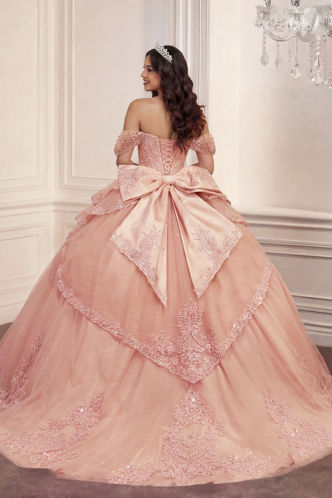 Applique Off Shoulder Ball Gown by Ladivine 15729