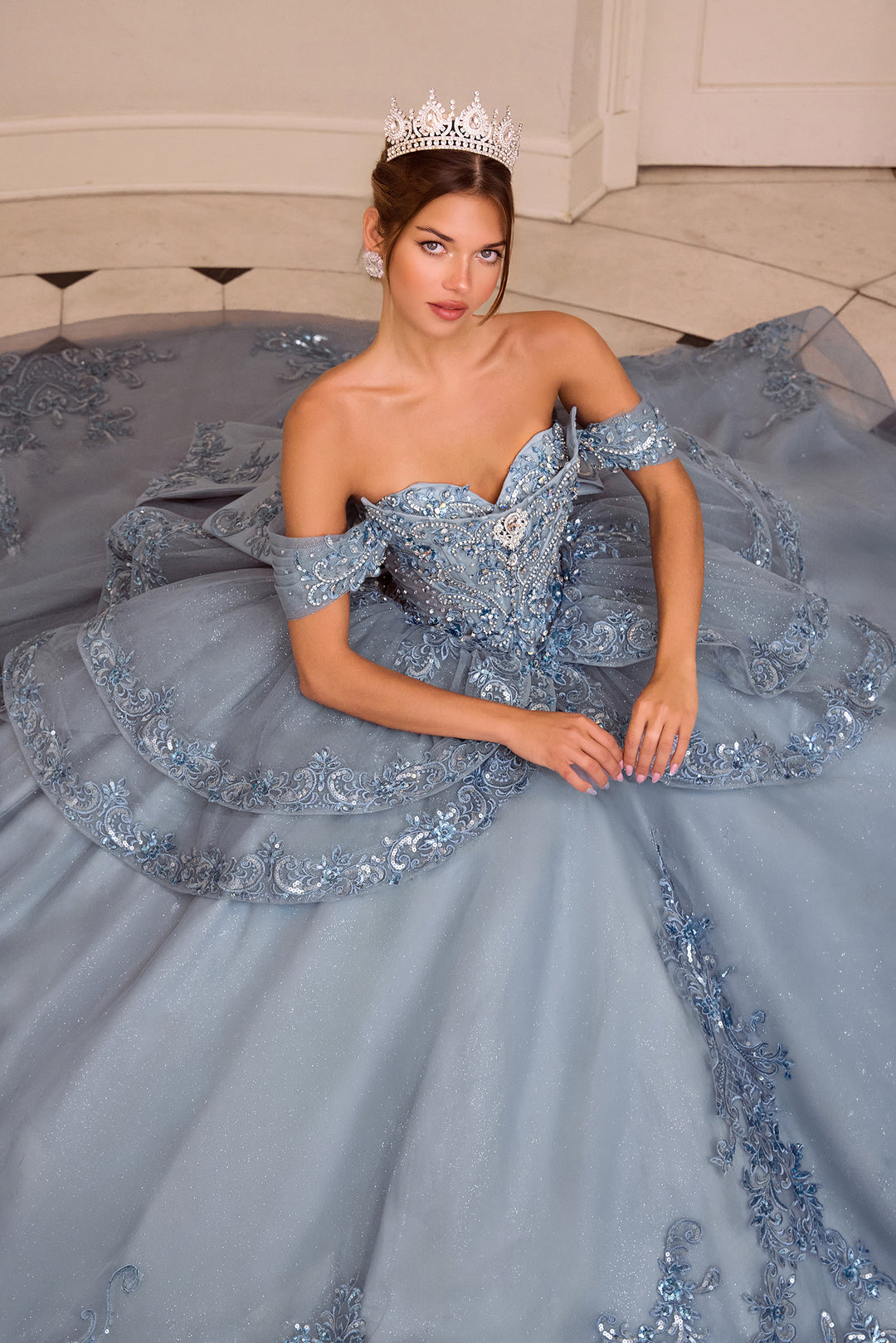 Applique Off Shoulder Ball Gown by Ladivine 15729