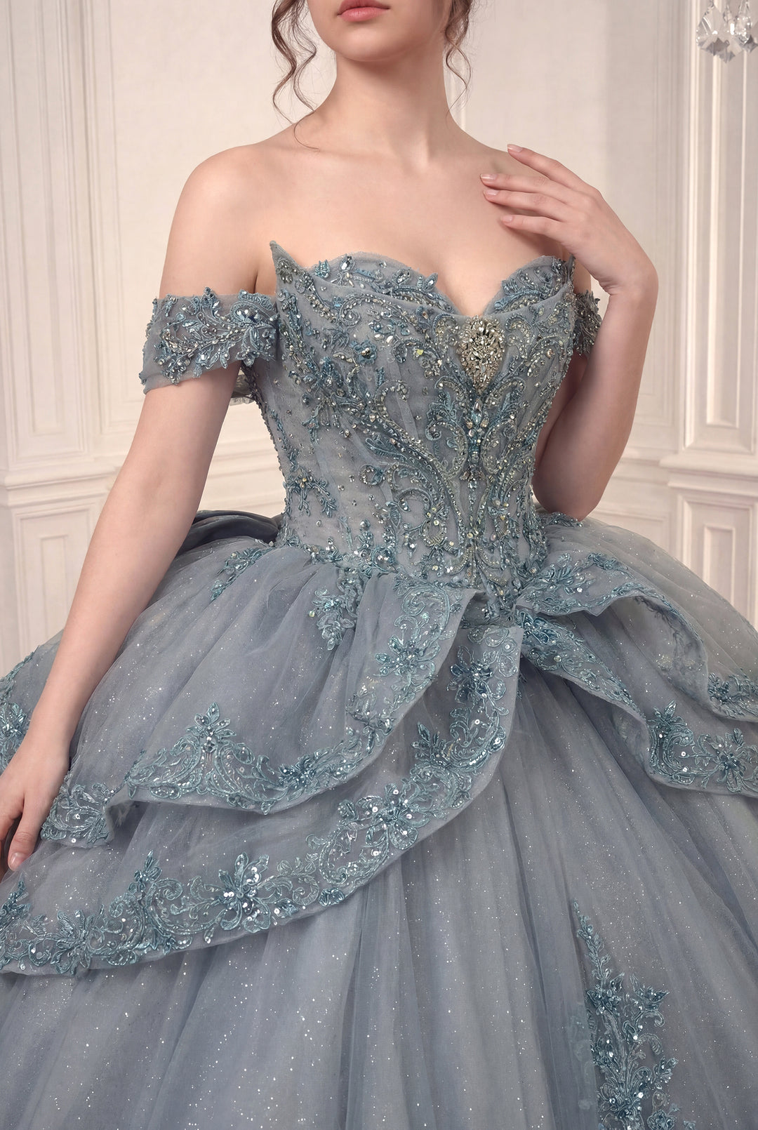 Applique Off Shoulder Ball Gown by Ladivine 15729