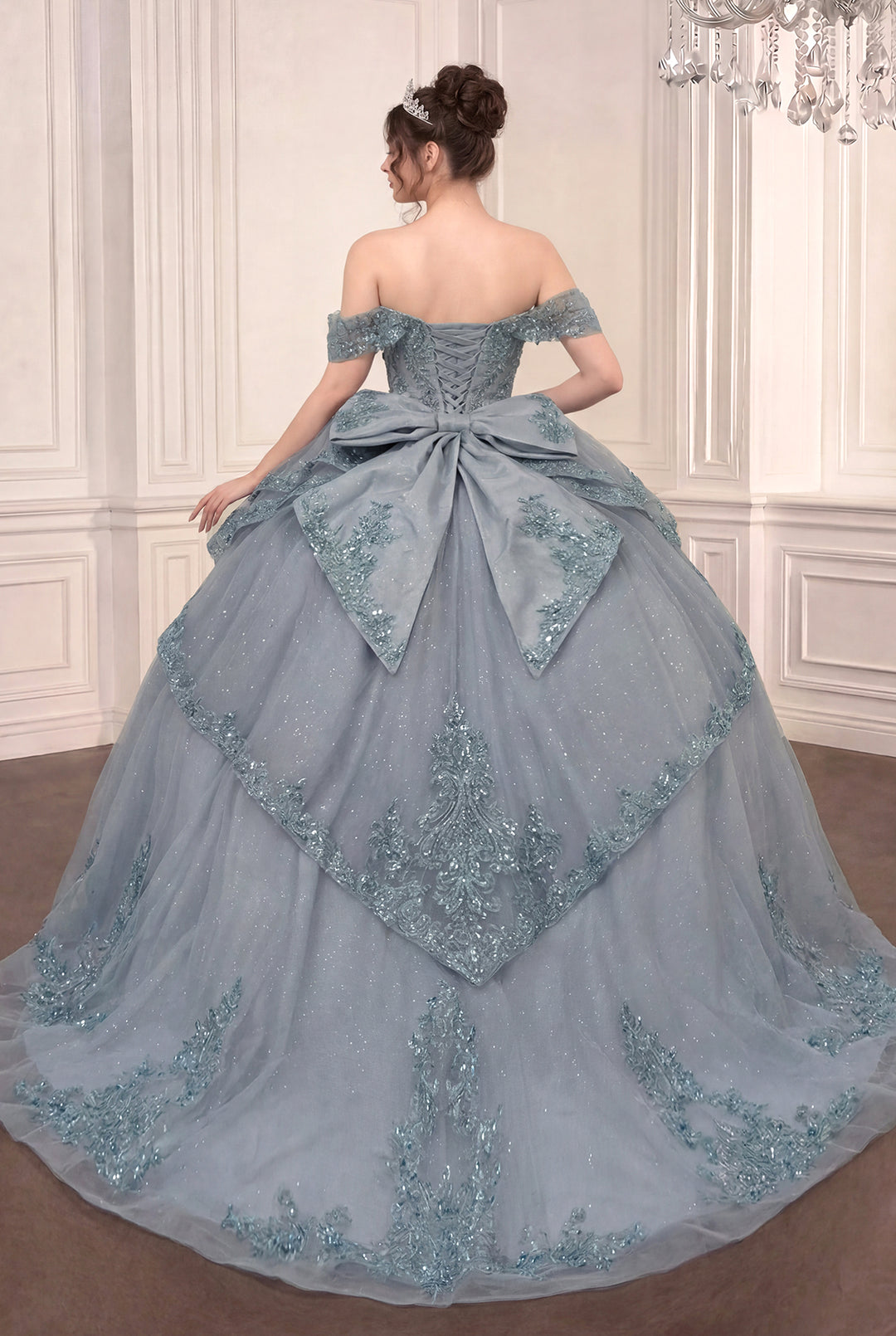 Applique Off Shoulder Ball Gown by Ladivine 15729