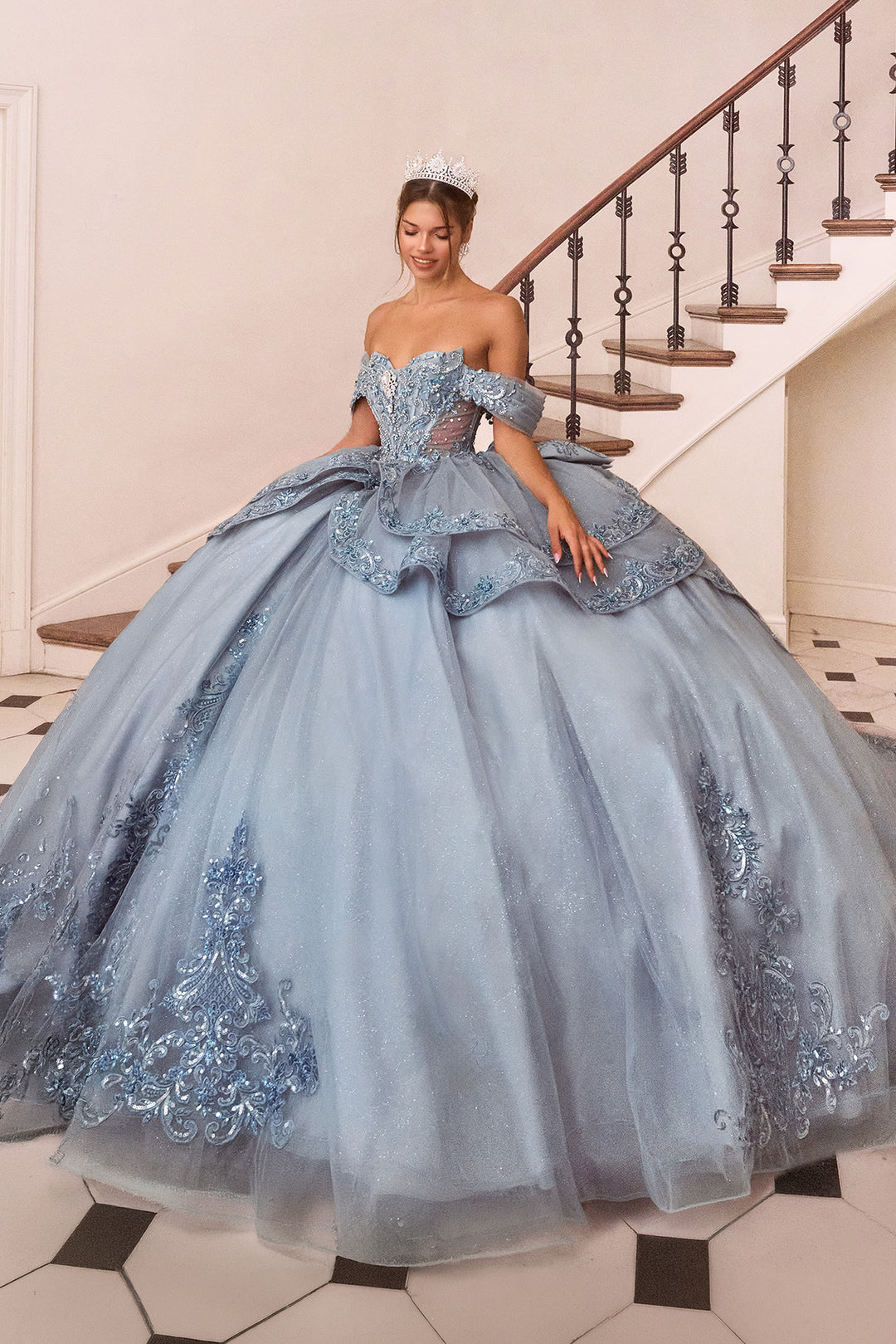 Applique Off Shoulder Ball Gown by Ladivine 15729