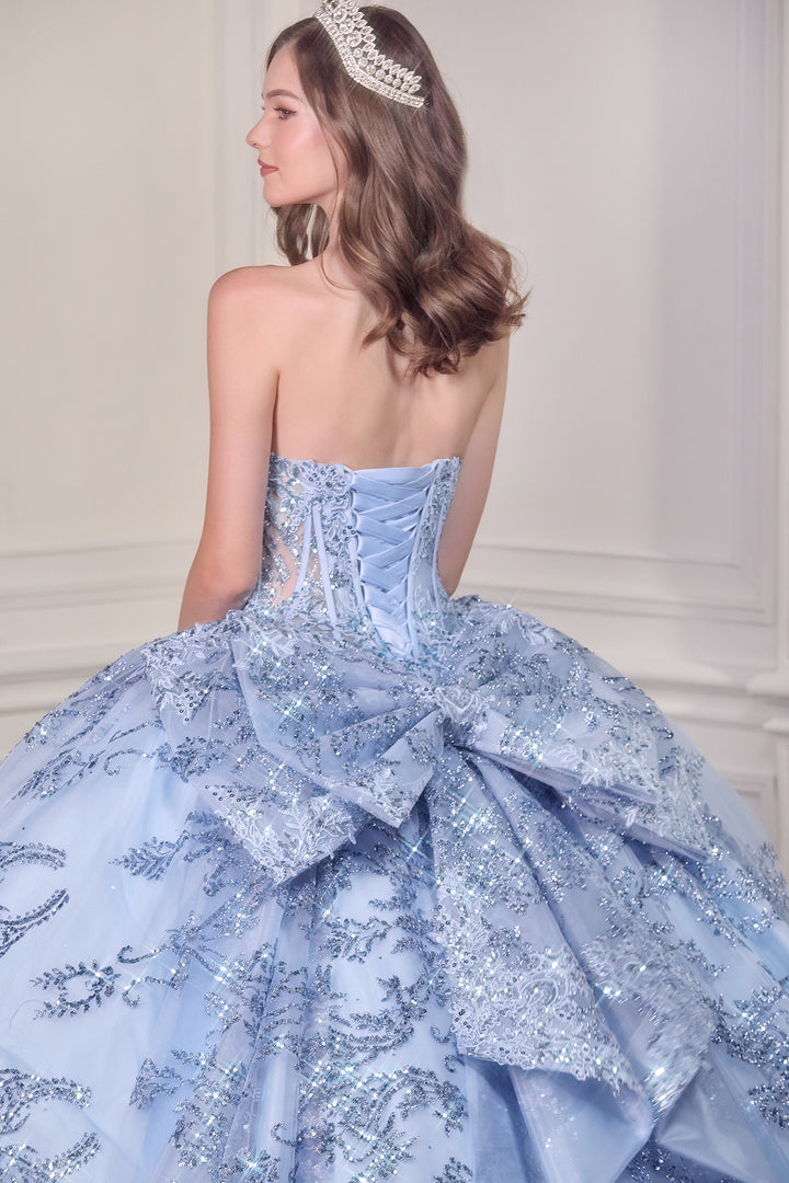 Applique Strapless Bow Ball Gown by Ladivine 15732