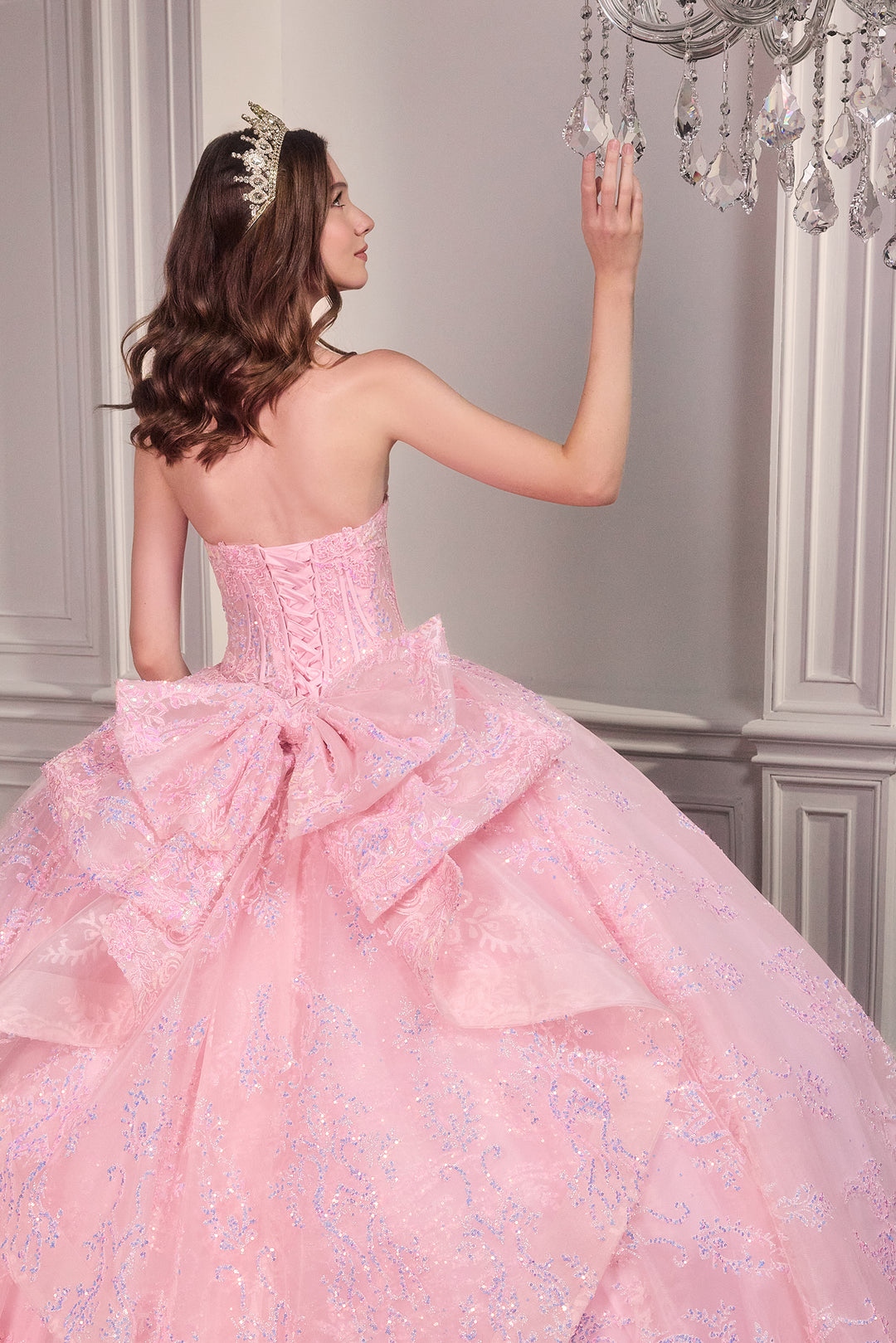 Applique Strapless Bow Ball Gown by Ladivine 15732