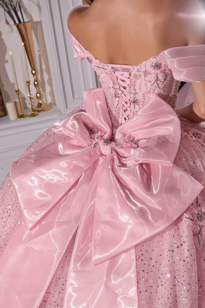Off Shoulder Bow Ball Gown by Ladivine 15740