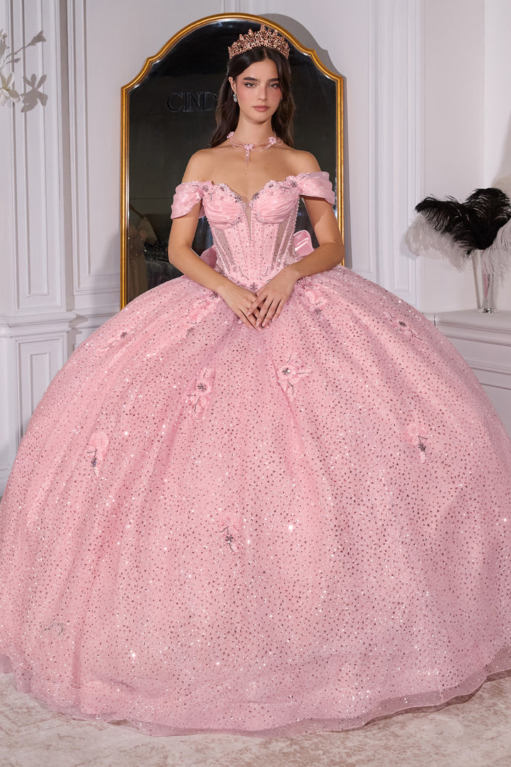 Off Shoulder Bow Ball Gown by Ladivine 15740