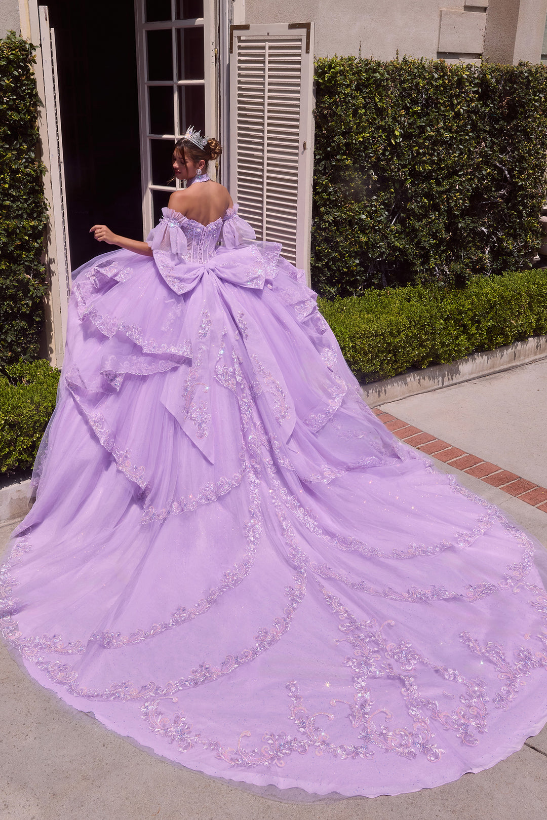 Beaded Halter Ruffled Ball Gown by Ladivine 15741