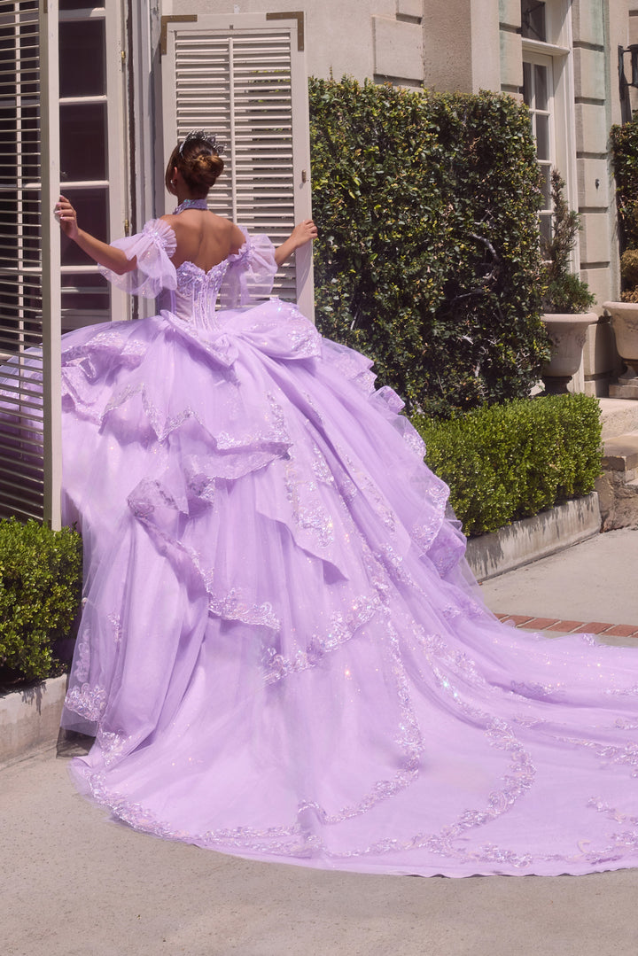 Beaded Halter Ruffled Ball Gown by Ladivine 15741