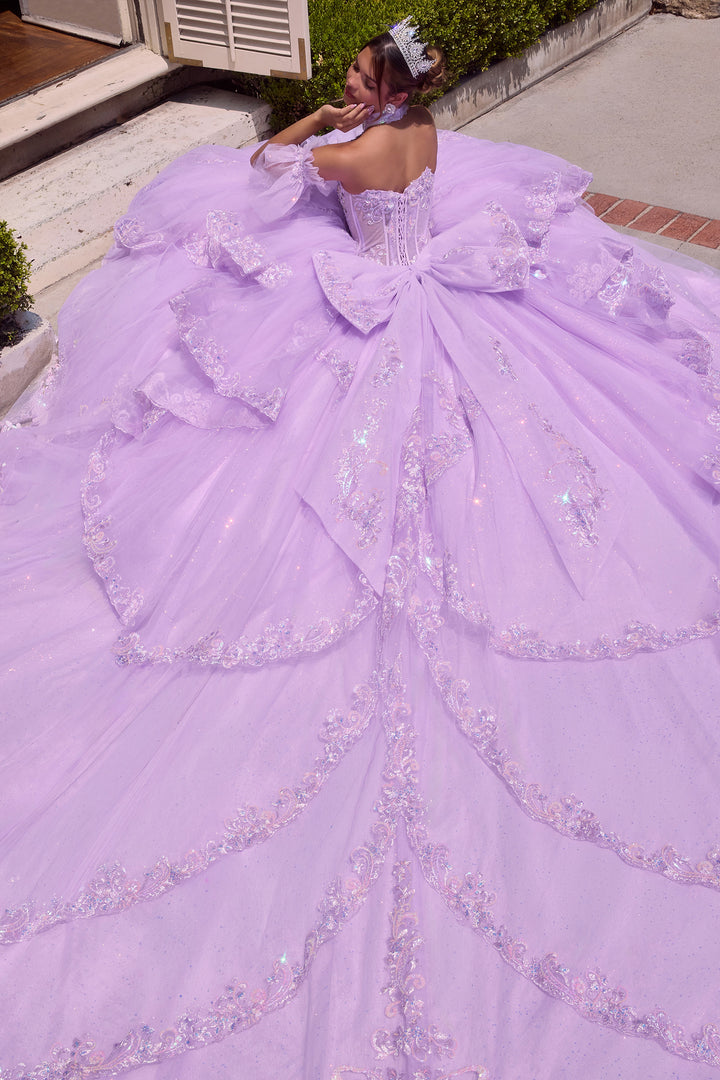 Beaded Halter Ruffled Ball Gown by Ladivine 15741