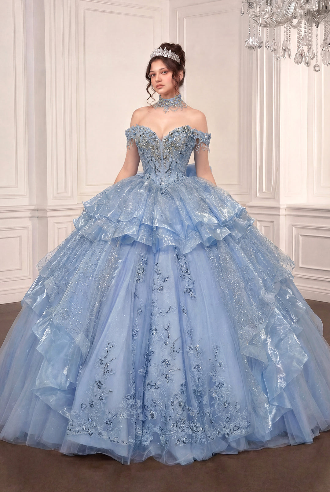 Off Shoulder Ball Gown with Mini Skirt by Ladivine 15742