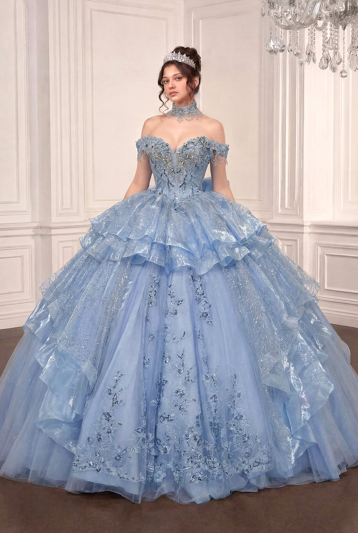 Off Shoulder Ball Gown with Mini Skirt by Ladivine 15742