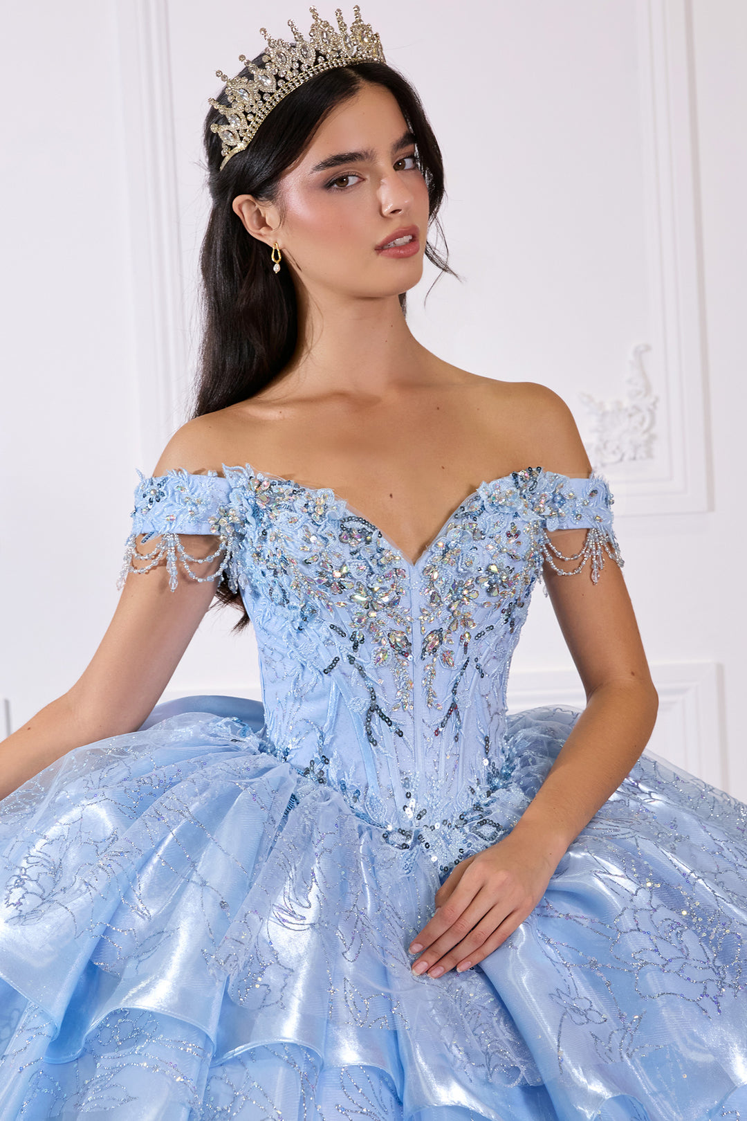 Off Shoulder Ball Gown with Mini Skirt by Ladivine 15742