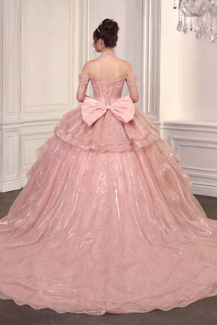 Off Shoulder Ball Gown with Mini Skirt by Ladivine 15742