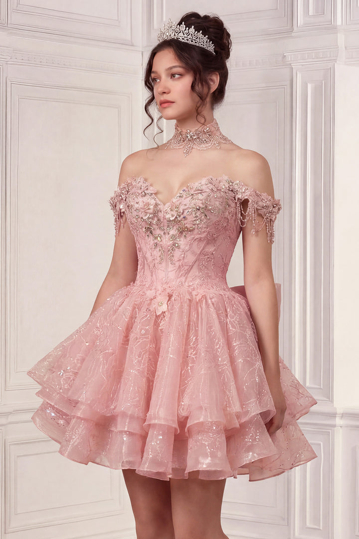 Off Shoulder Ball Gown with Mini Skirt by Ladivine 15742