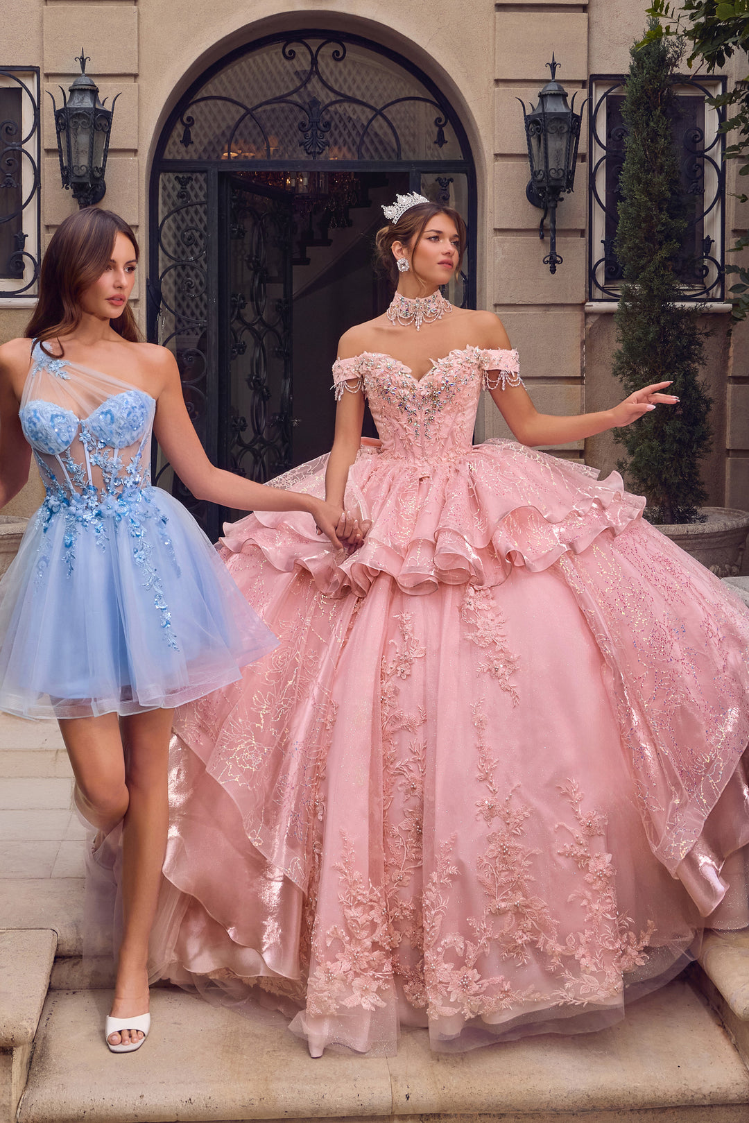 Off Shoulder Ball Gown with Mini Skirt by Ladivine 15742