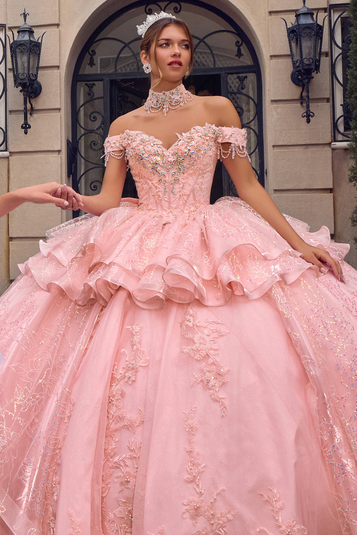 Off Shoulder Ball Gown with Mini Skirt by Ladivine 15742