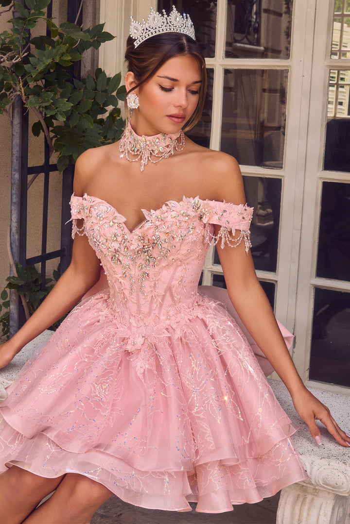 Off Shoulder Ball Gown with Mini Skirt by Ladivine 15742