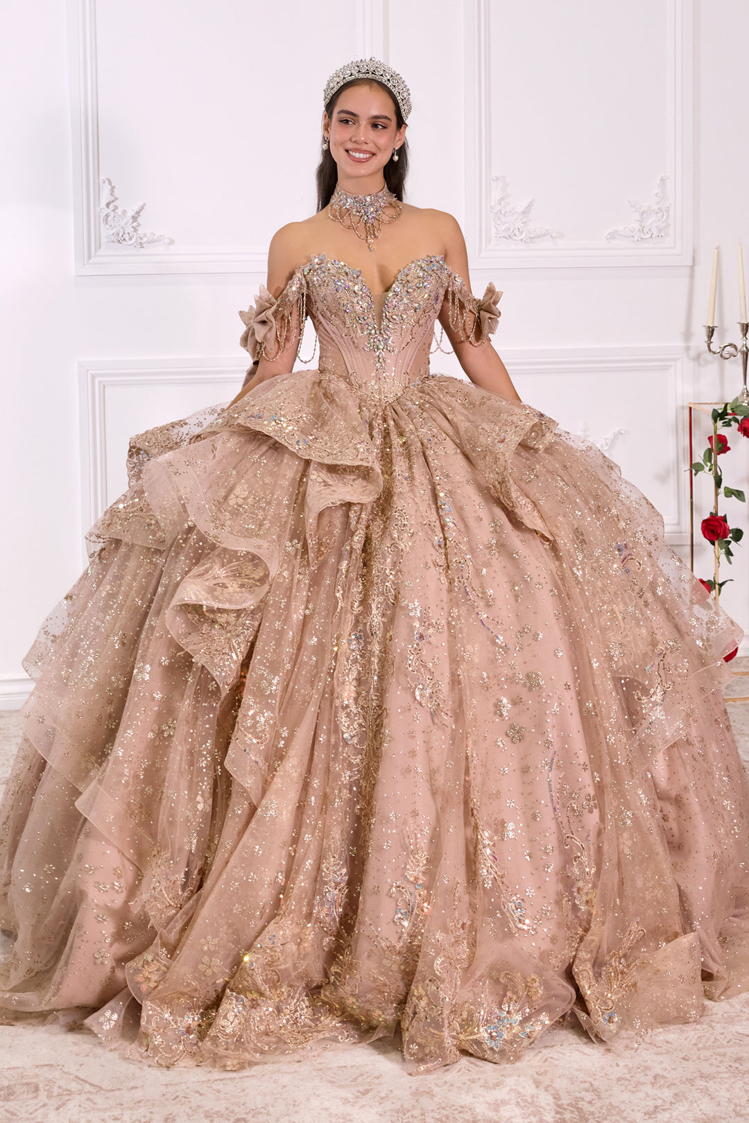 Applique Off Shoulder Ball Gown by Ladivine 15743