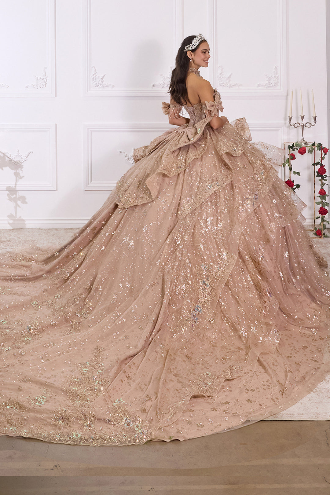 Applique Off Shoulder Ball Gown by Ladivine 15743