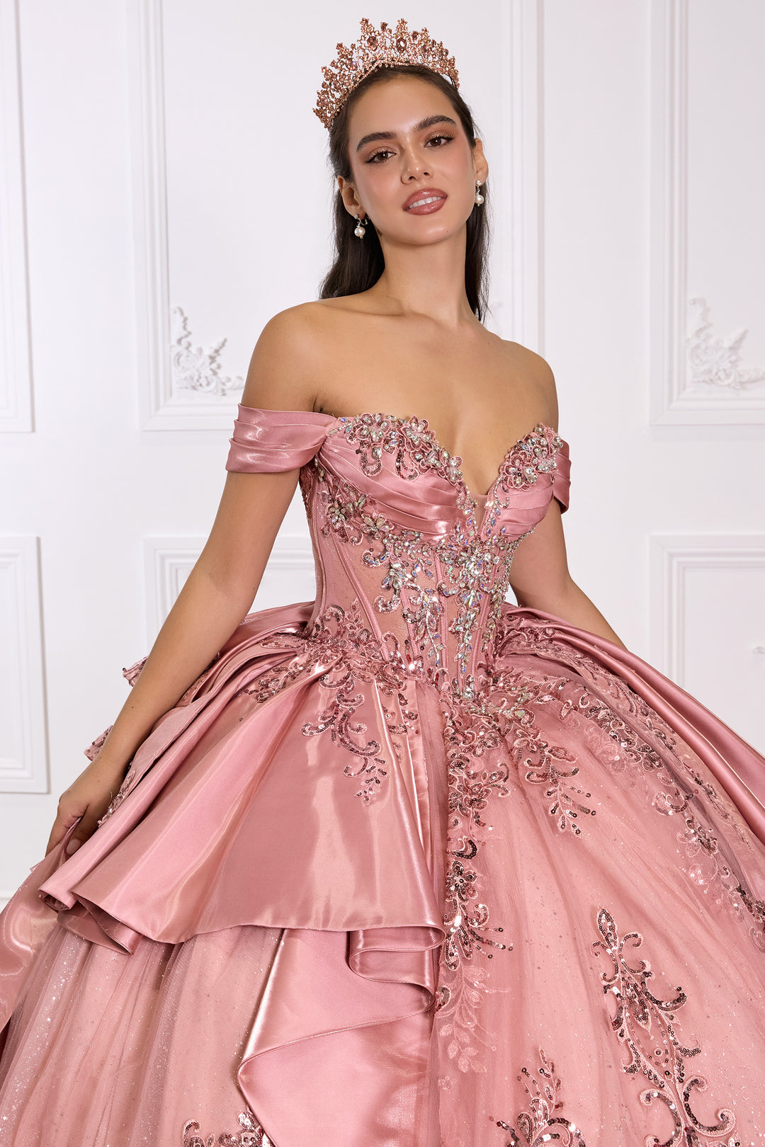 Applique Off Shoulder Ball Gown by Ladivine 15745