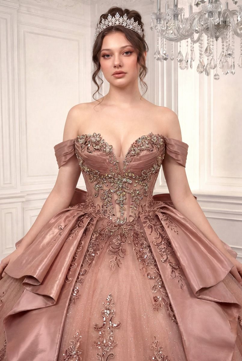 Applique Off Shoulder Ball Gown by Ladivine 15745