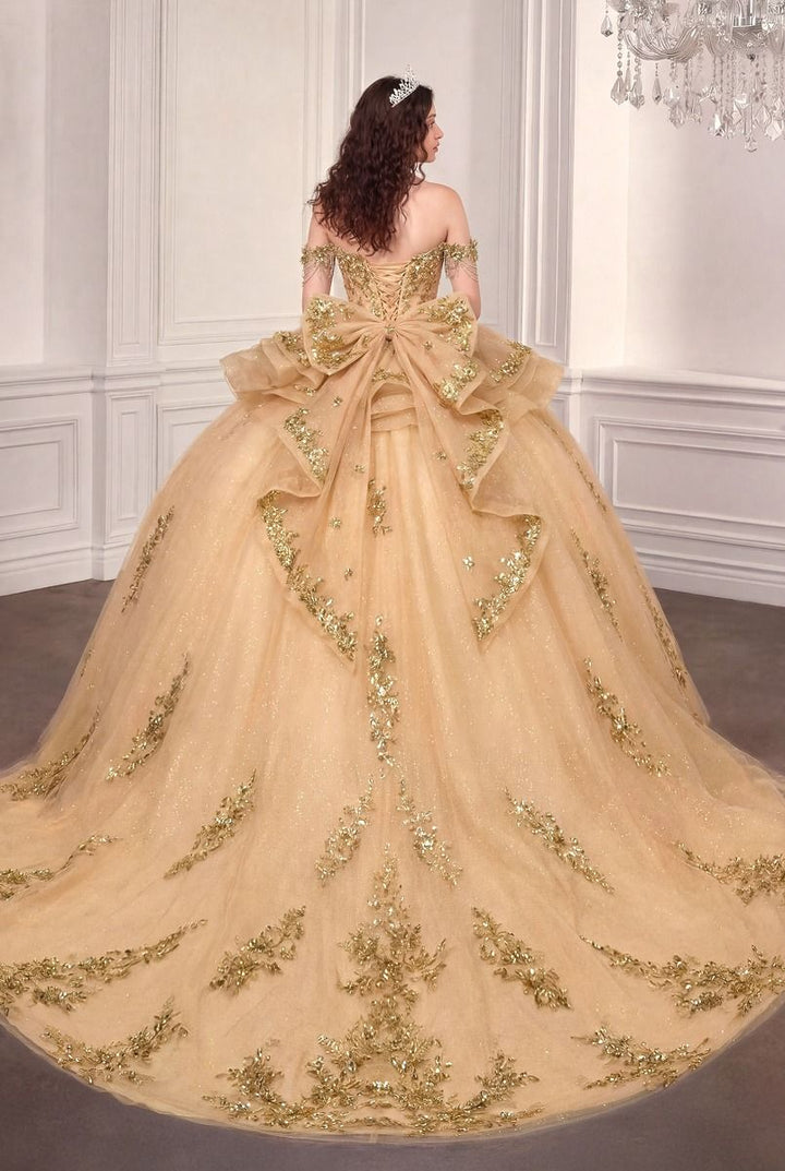 Off Shoulder Ruffled Ball Gown by Ladivine 15746