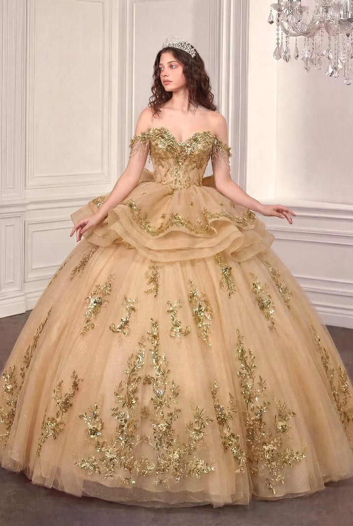 Off Shoulder Ruffled Ball Gown by Ladivine 15746