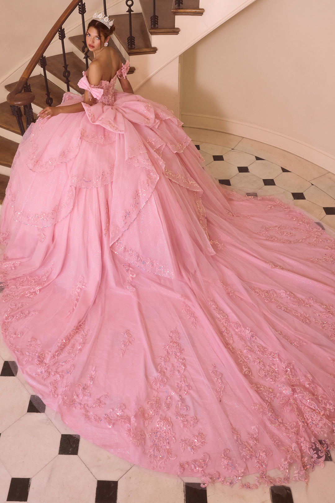 Off Shoulder Layered Ball Gown by Ladivine 15747