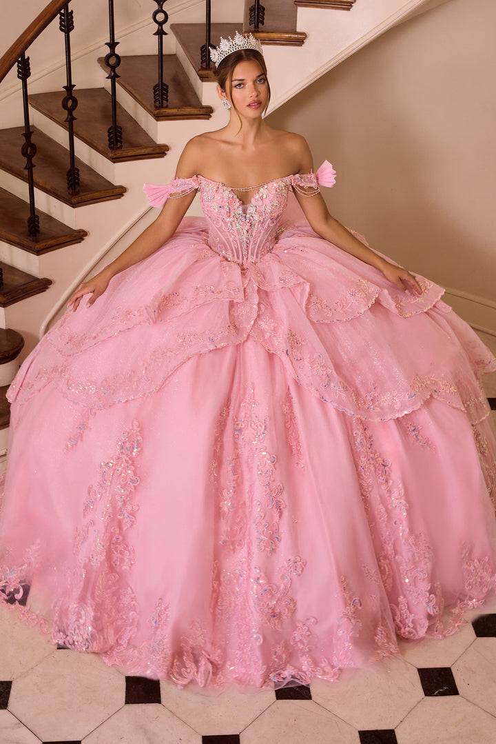 Off Shoulder Layered Ball Gown by Ladivine 15747