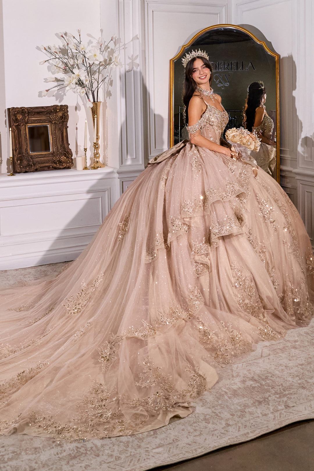 Cold Shoulder Layered Ball Gown by Ladivine 15748