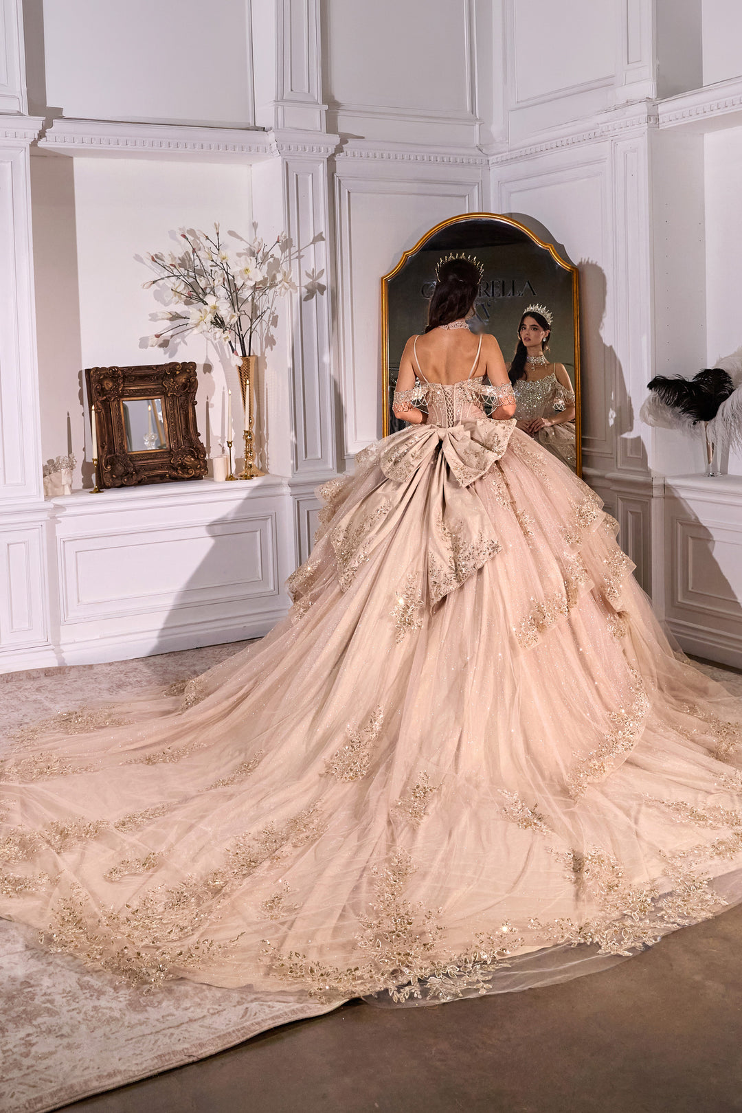 Cold Shoulder Layered Ball Gown by Ladivine 15748
